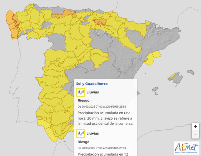Storm Martinho tierras en España: las advertencias meteorológicas se emiten en Andalucia y Costa del Sol

