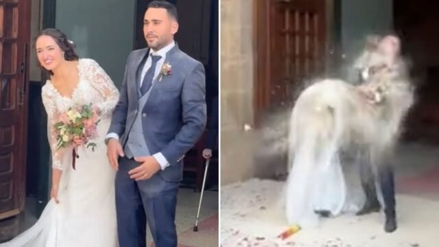 Los invitados de la boda de momento impactante llevan a cabo la dulce tradición de una manera muy exagerada, y se queda furiosa gente
