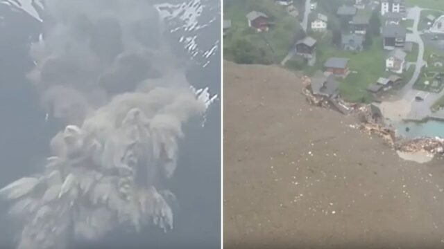 Pueblo suizo enterrado después de la avalancha de terror truenos por la montaña en enormes deslizamientos de tierra y sumergios casas y causas evacuación
