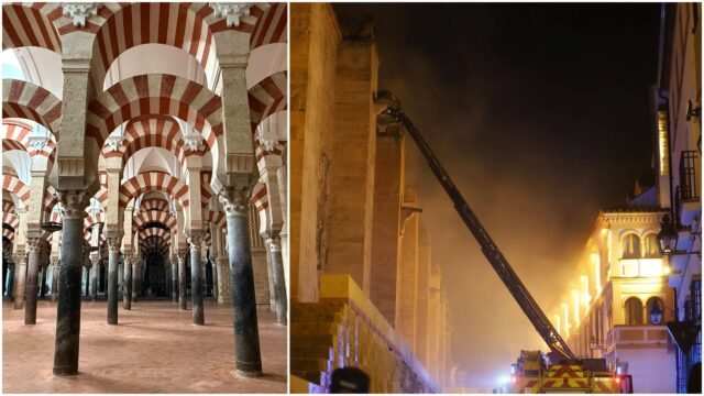 En fotos: escenas desgarrador cuando se extiende el fuego en la icónica Mezquita de Córdoba de España
